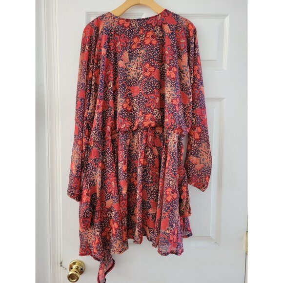 Free People Teegan Peach Mini Boho floral Dress size Medium - Picture 7 of 9